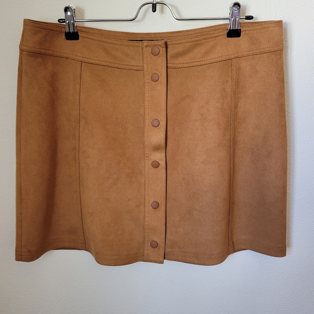 Relish Noless Womens XL Mini Skirt Faux Suede Tan Brown Snap Front Festival